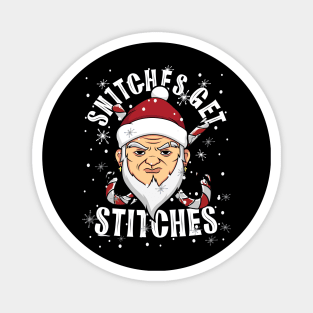 Funny Snitches Get Stitches Santa Elf Xmas Hat Humor Matching Magnet